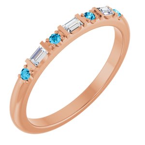 14K Rose Gold 1/10 CTW Natural Diamond & Natural Aquamarine Family Stackable Ring