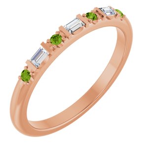 14K Rose Gold 1/10 CTW Lab-Grown Diamond & Natural Peridot Family Stackable Ring