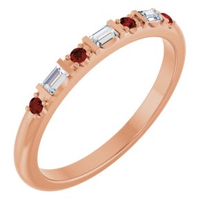 14K Rose Gold 1/10 CTW Natural Diamond & Natural Mozambique Garnet Family Stackable Ring