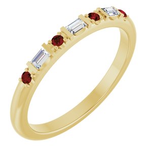 10K Yellow Gold 1/10 CTW Natural Diamond & Natural Mozambique Garnet Family Stackable Ring