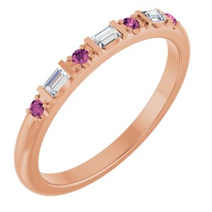 14K Rose Gold 1/10 CTW Natural Diamond & Natural Pink Tourmaline Family Stackable Ring