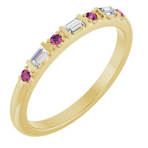 14K Yellow Gold 1/10 CTW Lab-Grown Diamond & Natural Pink Tourmaline Family Stackable Ring