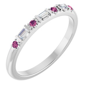 Sterling Silver 1/10 CTW Natural Diamond & Natural Pink Tourmaline Family Stackable Ring