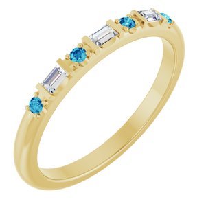 10K Yellow Gold 1/10 CTW Lab-Grown Diamond & Natural Blue Zircon Family Stackable Ring