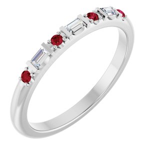 Platinum 1/10 CTW Lab-Grown Diamond & Lab-Grown Ruby Family Stackable Ring