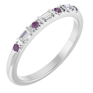 10K White Gold 1/10 CTW Natural Diamond & Lab-Grown Alexandrite Family Stackable Ring