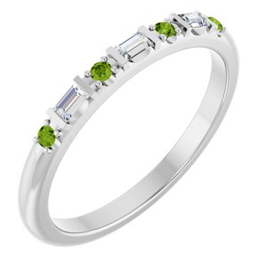 14K White Gold 1/10 CTW Lab-Grown Diamond & Natural Peridot Family Stackable Ring