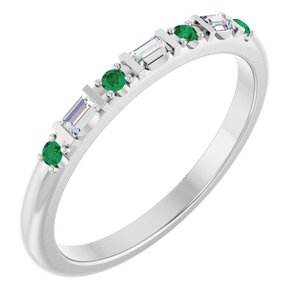 Sterling Silver 1/10 CTW Natural Diamond & Natural Emerald Family Stackable Ring