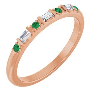 14K Rose Gold 1/10 CTW Lab-Grown Diamond & Lab-Grown Emerald Family Stackable Ring