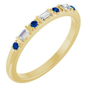 10K Yellow Gold 1/10 CTW Natural Diamond & Lab-Grown Blue Sapphire Family Stackable Ring