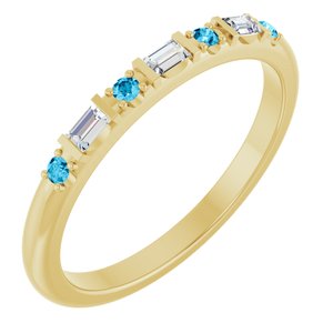10K Yellow Gold 1/10 CTW Lab-Grown Diamond & Natural Aquamarine Family Stackable Ring