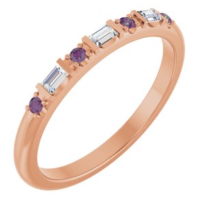 14K Rose Gold 1/10 CTW Lab-Grown Diamond & Lab-Grown Alexandrite Family Stackable Ring