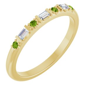 14K Yellow Gold 1/10 CTW Lab-Grown Diamond & Natural Peridot Family Stackable Ring