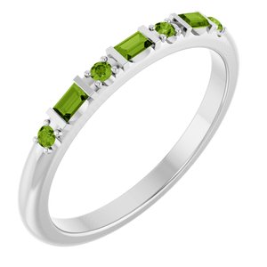 14K White Gold 1/10 CTW Natural Diamond & Natural Peridot Family Stackable Ring