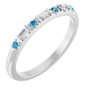 10K White Gold 1/10 CTW Lab-Grown Diamond & Natural Blue Zircon Family Stackable Ring