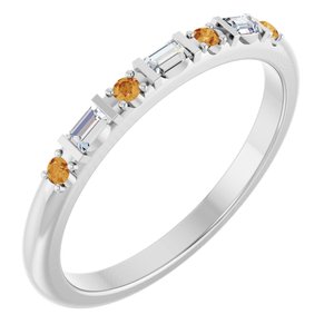 14K White Gold 1/10 CTW Lab-Grown Diamond & Lab-Grown Citrine Family Stackable Ring