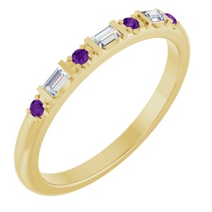 14K Yellow Gold 1/10 CTW Natural Diamond & Natural Amethyst Family Stackable Ring