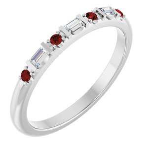 Platinum 1/10 CTW Natural Diamond & Natural Mozambique Garnet Family Stackable Ring