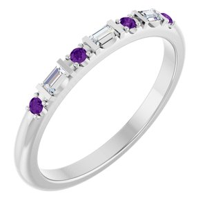 10K White Gold 1/10 CTW Natural Diamond & Natural Amethyst Family Stackable Ring