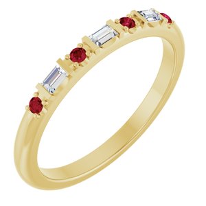 10K Yellow Gold 1/10 CTW Lab-Grown Diamond & Natural Ruby Family Stackable Ring