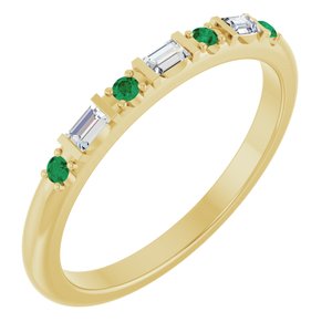 14K Yellow Gold 1/10 CTW Lab-Grown Diamond & Lab-Grown Emerald Family Stackable Ring