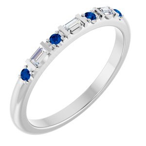Platinum 1/10 CTW Lab-Grown Diamond & Lab-Grown Blue Sapphire Family Stackable Ring