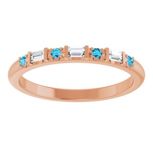 14K Rose Gold 1/10 CTW Natural Diamond & Natural Aquamarine Family Stackable Ring – image 3