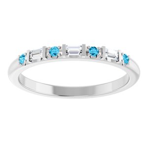 Platinum 1/10 CTW Lab-Grown Diamond & Natural Aquamarine Family Stackable Ring – image 3
