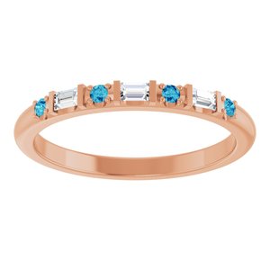 14K Rose Gold 1/10 CTW Lab-Grown Diamond & Natural Blue Zircon Family Stackable Ring – image 3