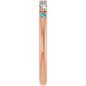 14K Rose Gold 1/10 CTW Natural Diamond & Natural Aquamarine Family Stackable Ring – image 4