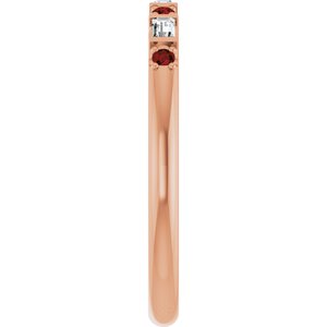 14K Rose Gold 1/10 CTW Lab-Grown Diamond & Natural Mozambique Garnet Family Stackable Ring – image 4