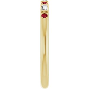 10K Yellow Gold 1/10 CTW Lab-Grown Diamond & Natural Ruby Family Stackable Ring – image 4