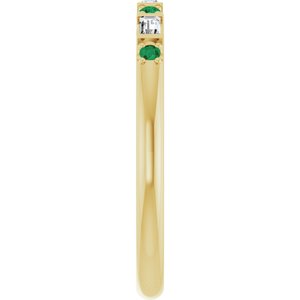 10K Yellow Gold 1/10 CTW Lab-Grown Diamond & Natural Emerald Family Stackable Ring – image 4