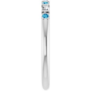 Platinum 1/10 CTW Lab-Grown Diamond & Natural Blue Zircon Family Stackable Ring – image 4