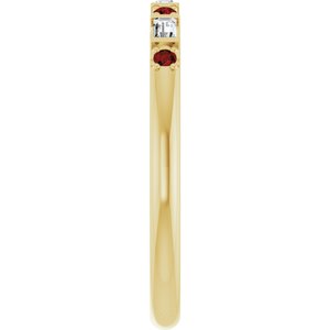 10K Yellow Gold 1/10 CTW Lab-Grown Diamond & Natural Mozambique Garnet Family Stackable Ring – image 4