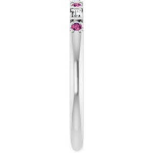10K White Gold 1/10 CTW Lab-Grown Diamond & Natural Pink Tourmaline Family Stackable Ring – image 4