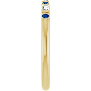 10K Yellow Gold 1/10 CTW Natural Diamond & Lab-Grown Blue Sapphire Family Stackable Ring – image 4