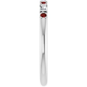 Platinum 1/10 CTW Natural Diamond & Natural Mozambique Garnet Family Stackable Ring – image 4