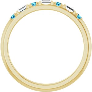 10K Yellow Gold 1/10 CTW Lab-Grown Diamond & Natural Blue Zircon Family Stackable Ring – image 2