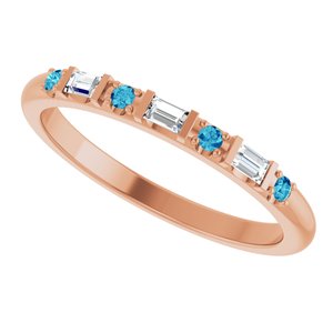 14K Rose Gold 1/10 CTW Lab-Grown Diamond & Natural Blue Zircon Family Stackable Ring – image 5