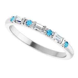 Platinum 1/10 CTW Natural Diamond & Natural Aquamarine Family Stackable Ring – image 5