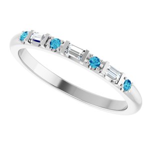 10K White Gold 1/10 CTW Lab-Grown Diamond & Natural Blue Zircon Family Stackable Ring – image 5