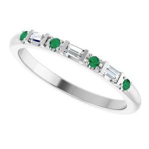 Platinum 1/10 CTW Natural Diamond & Natural Emerald Family Stackable Ring – image 5