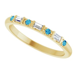14K Yellow Gold 1/10 CTW Natural Diamond & Natural Blue Zircon Family Stackable Ring – image 5