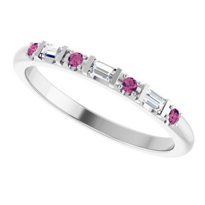 Sterling Silver 1/10 CTW Lab-Grown Diamond & Natural Pink Tourmaline Family Stackable Ring – image 5