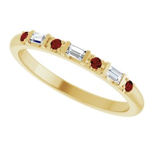 14K Yellow Gold 1/10 CTW Natural Diamond & Natural Mozambique Garnet Family Stackable Ring – image 5