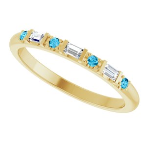 10K Yellow Gold 1/10 CTW Lab-Grown Diamond & Natural Aquamarine Family Stackable Ring – image 5