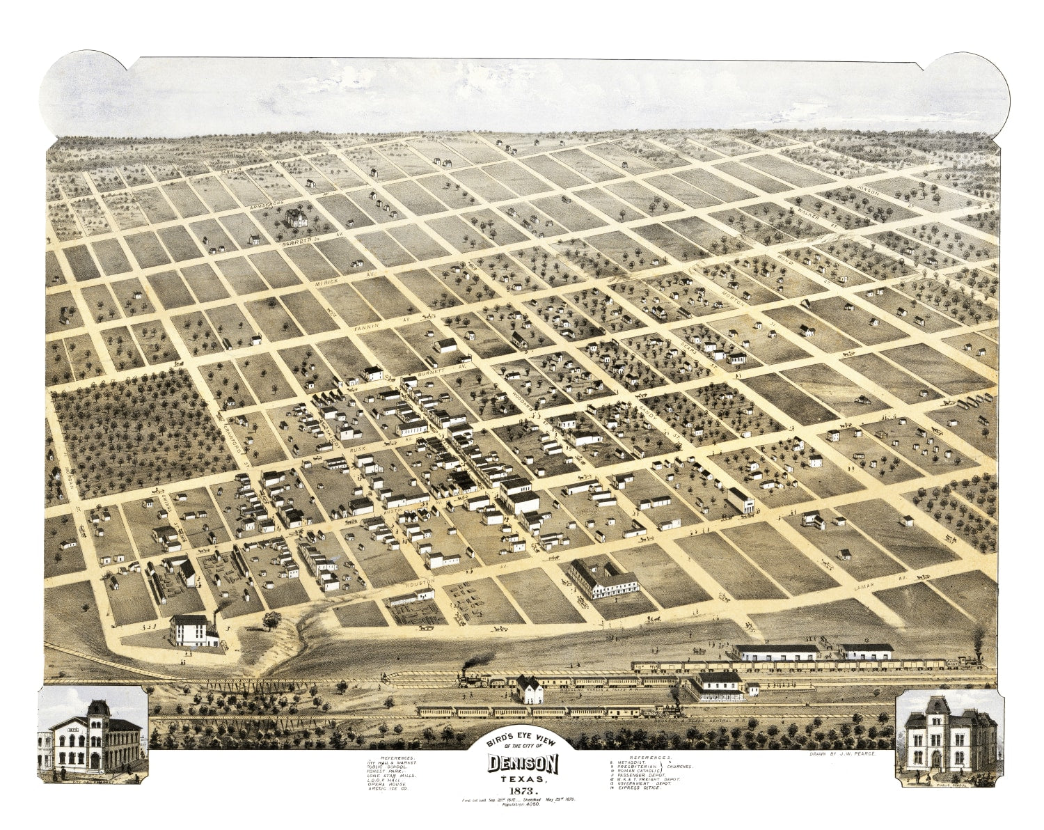 Vintage Map of Denison, Texas 1873