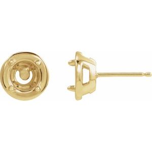 14K Yellow Gold 5 mm Round 4-Prong Claw Bezel-Style Stud Earring Mounting