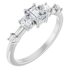 Sterling Silver 5x3 mm Emerald 1/4 CTW Natural Diamond Semi-Set Ring